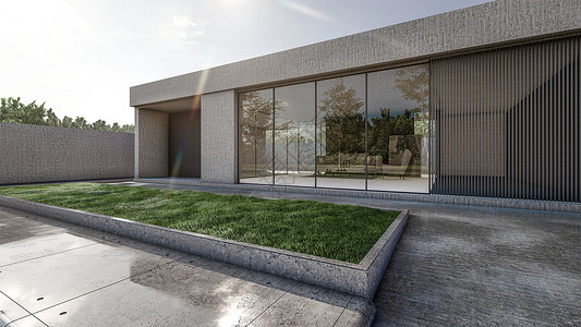 3D 现代房屋的插图住宅草地花园住房别墅项目天空渲染投资奢华背景图片