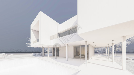 3D 现代房屋的插图住宅天空项目绘画别墅奢华热带财产建筑房子图片