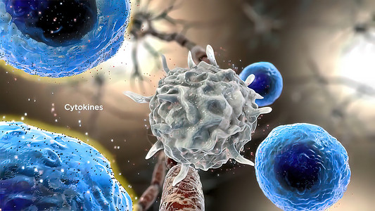 三维病毒Cytokine 3D 插图的中年释放吞噬细胞身体细菌生物学白细胞癌症药品抗体趋化淋巴背景