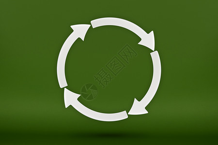 生态 回收符号 白色箭头形成一个圆圈 绿色背景上的 3D 图像 绿色产品 绿色可再生能源 上下指向的图表活力清洁工二氧化碳野生动背景图片