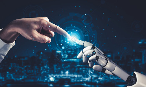 上帝亚当AI 机器人机器人或机器人的未来人工智能和机器学习商业软件智能现实教堂虚拟电脑科学机械手手臂背景