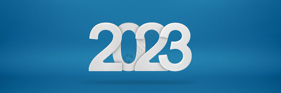 2023 年新年快乐问候模板 蓝色背景上带有白色数字 2023 的节日 3d 横幅 节日海报或横幅设计 新年快乐现代背景背景图片