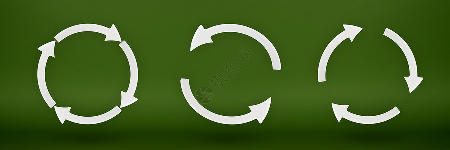 生态 设置回收符号 白色箭头形成一个圆圈 绿色背景上的 3D 图像 绿色产品 绿色可再生能源 上下指向的图表背景图片