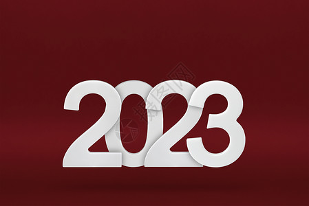 2023 年新年快乐问候模板 红色背景上带有白色数字 2023 的节日 3d 横幅 节日海报或横幅设计 新年快乐现代背景日历问候背景图片