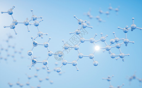 蓝色分子键具有蓝色 background3d 渲染的化学分子原子生物公式技术生物学药店粒子实验室工程微生物学背景