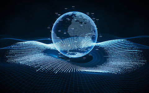世界竞标赛将数字行星编码为大数据概念 3D转换宇宙网络商业全球化数字蓝色服务器辉光技术流动背景