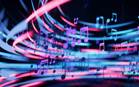 音乐笔记 音乐曲调 3D翻译蓝色歌曲耀斑颤声词曲渲染创造力紫色立体声唱歌背景