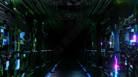 scifi内部数字电线网络隧道Scifi走廊安全量子力量互联网墙纸辐射创新建筑学景观背景