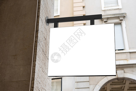 白色公司在城市中签署模型购物框架控制板建筑市场咖啡店展示木板横幅店铺背景图片