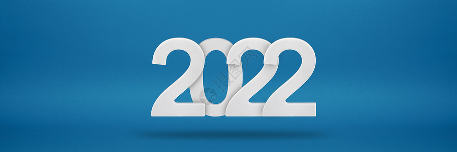 2022 年新年快乐问候模板 蓝色背景上带有白色数字 2022 的节日 3d 横幅 节日海报或横幅设计 新年快乐现代背景背景图片