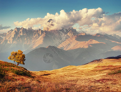 瓦约莱特高莱特山口的浓雾 乔治亚州 斯瓦内蒂 欧洲风景高地远足环境季节旅游天堂假期自由场景背景