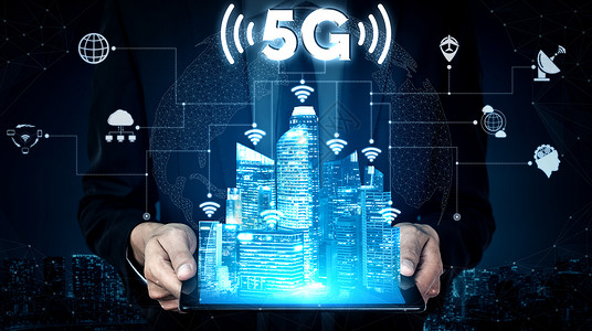 信通技术5G 因特网网络的通讯技术电脑景观电讯世界数据工厂行星云计算城市设备背景