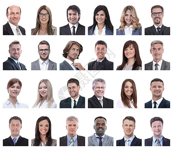 与白人隔绝的商业人士肖像的拼贴画经理女性商务多样性团体工人男性套装团队照片背景图片