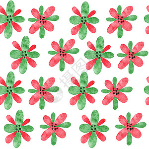 水彩无缝手绘图案与红色绿色抽象形状元素花朵 明亮的夏日背景 纺织壁纸包装纸的极简主义现代织物印花设计 简单的有机形式花园绘画艺术背景图片