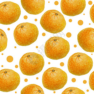 潮流图案水彩手绘制了明亮的橙子橘子红番茄柑橘水果无缝图案 其背景为圆圆形 食品有机素类标签 包装 自然潮流设计等背景
