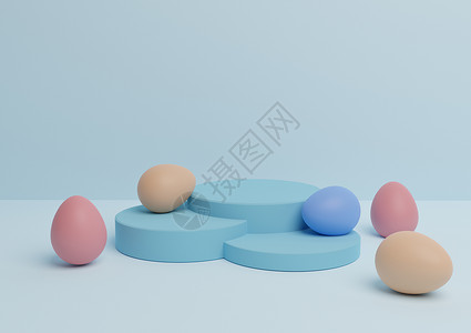 灯光 面糊 蓝3D婴儿 复活节产品展露台或配有鲜彩鸡蛋的立体成份 对多种产品来说简单易懂背景图片