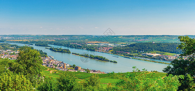 莱茵黑森莱茵河峡谷或上中莱茵河谷的全景旅行环境葡萄园风景爬坡酿酒场地地平线地区天线背景