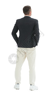 正式的站立现代商务人士看白空白屏幕的一面衬衫商务灰色吸引力套装人士站立男人商业衣服背景