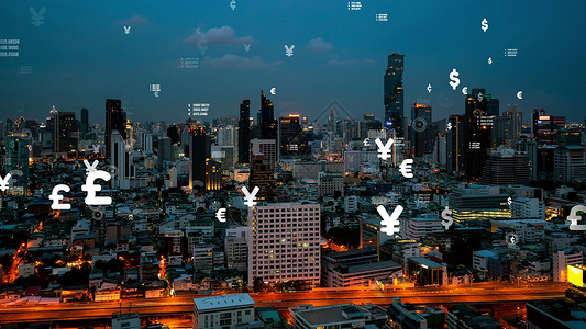 显示增强商业数据分析界面在智能城市上空飞过 显示改变的未来天际成功办公室基础设施景观软件经济会计建筑互联网背景