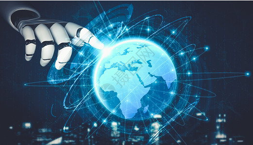 地球空间AI 机器人机器人或机器人的未来人工智能和机器学习机器智力软件通讯全球手臂商业分析全世界社交背景
