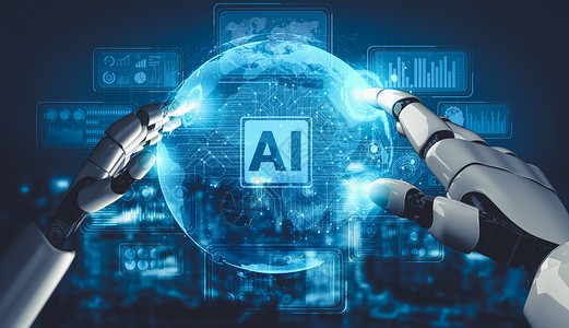 决策未来毛笔字AI 机器人机器人或机器人的未来人工智能和机器学习机器商务机械手设计学习3d人士研究分析挖掘背景
