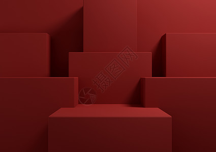 明亮的栗色 深红色 3D 渲染简单 产品展示台的最小背景 代表演示几何背景模拟美容化妆品产品模板墙纸背景图片