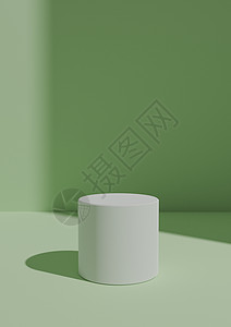 一站购简单 最小 3D 立体光 以一站或圆柱形显示产品的温暖绿色背景 从右侧窗口带复制空间的亮光背景