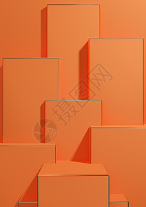 明亮红红色3D尼昂橙 简单 最微小的几何背景产品显示奢侈品挂纸模板中用于产品广告的首饰金丝线背景图片