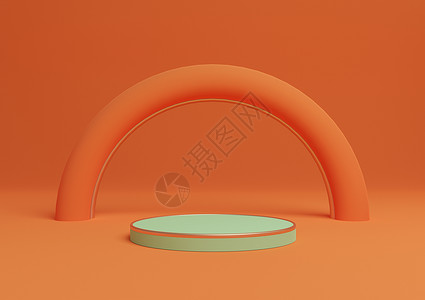 圆柱图银橙亮红色3D 以简单的产品展示圆柱式讲台或金线最低成份 具有远方几何和奢华的光芒背景