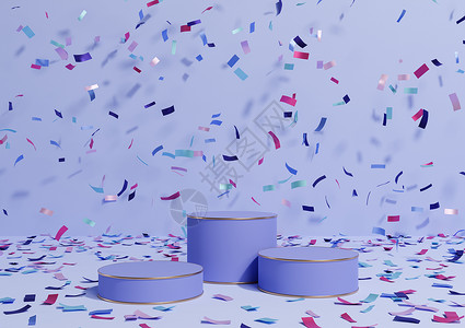 亮色 面糊蓝色3D成品展出三个讲台 配有彩色彩蛋白庆祝周年广告和豪华产品最简单 最起码背景的金线背景图片
