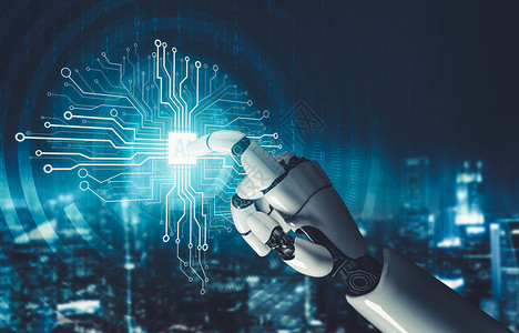 技术图未来人工机器人人造智能概念的全新理论思考手臂开发软件人们系统机器电脑人工智能商业科学背景