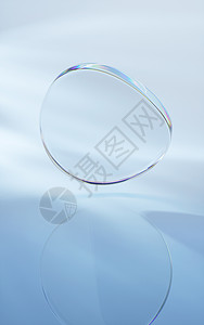透明圆形有灯光的曲线玻璃 3D铸造创造力光谱反射渲染塑料白色圆形坡度透明度折射背景