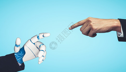 3d握手素材AI 机器人机器人或机器人的未来人工智能和机器学习智能电脑科技技术界面科学合作机器世界男人背景