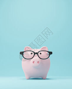 国外银行素材养猪银行 戴眼镜 储蓄金钱和海外留学概念3D背景