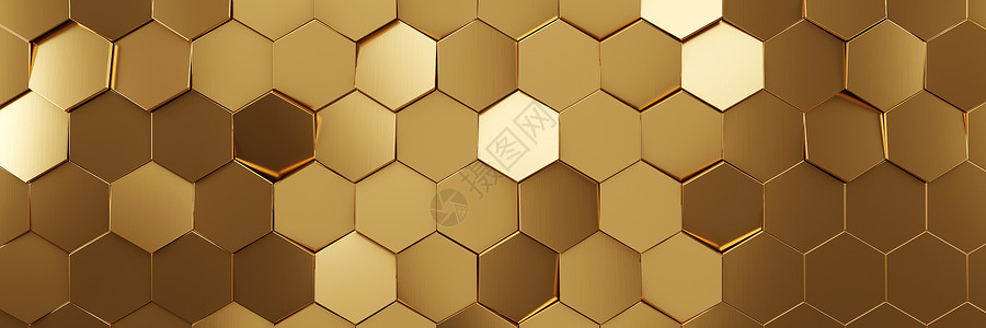 蜂窝淡化图案未来黄金六边形纹理背景 3D拉丝材料青铜合金奢华蜂窝技术网格炙烤框架背景