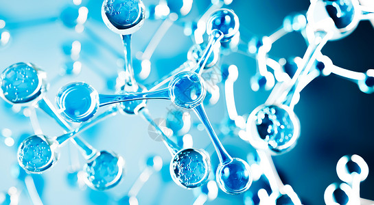 蓝色分子键抽象水分子设计 原子 横幅或传单的抽象水背景 科学或医学背景 3d 渲染图背景