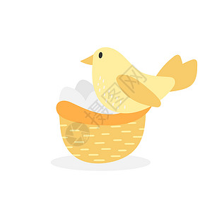 创意小鸟图标白巢里有鸡蛋的可爱小鸟 春天快乐的小鸟小鸡海报艺术叶子漫画鹌鹑乐趣卡通片卡片婴儿背景