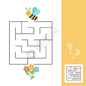 蜂蜜宣单孩子们的迷宫拼图 帮助蜜蜂寻找花朵 孩子活动单幼儿园动物出口学校思维床单幼儿表演插图教育背景