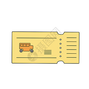 优惠券卡通黄颜色的矢量公共汽车票 卡通平板艺术风格背景