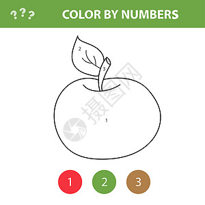 可数的按编号排列的颜色 - 儿童工作表 学习数字和彩色书籍 - 苹果背景