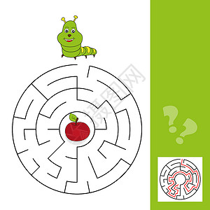 蠕虫游戏给有毛毛虫和苹果的孩子的迷宫拼图 包括解答背景