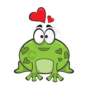 保护眼睛卡通字红色红心的小青蛙 用卡通风格的漫画方式 在白色上孤立背景