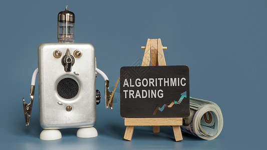 机器人标志机器人指向一个标志 与刻录算法交易背景