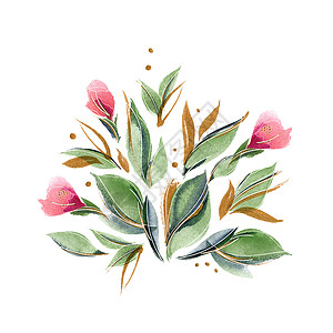 水彩手绘玫瑰花花香配有精细的香香玫瑰花和叶子植物假期手绘棉布香水花园印花玫瑰印花布艺术背景
