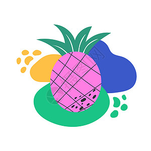 现代粉红菠萝矢量插图 白上为菠萝图标背景
