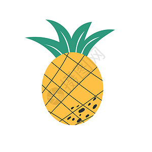 现代向量菠萝插图 菠萝图标 手画设计样式贴纸食物标识绘画水果叶子甜点果汁卡通片织物背景