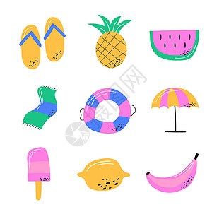 菠萝图标你好 夏天 矢量插图多彩有趣的符号背景