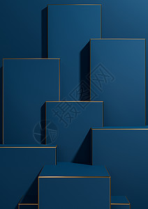 黑暗 水蓝色3D 以简单 最微小的几何背景产品为奢侈品挂纸模板展示优雅金丝线供产品广告使用背景图片