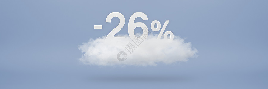 店铺吉利标语大折扣 销售高达百分之二十六 3D数字在蓝色背景的云上漂浮 复制空间 广告标语和海报将插入到项目中(请访问InfoFinland背景