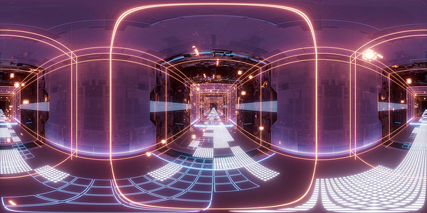超感知觉数字网络空间 科学菲概念隧道 3D感知 360度无缝全景激光技术飞船空间网络互联网运输科幻正方形线条背景
